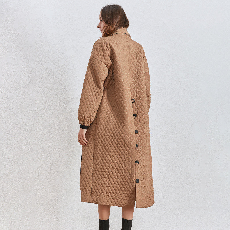 Women's dark buckle smooth plaid trench coat