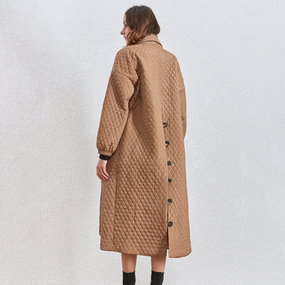 Women's dark buckle smooth plaid trench coat