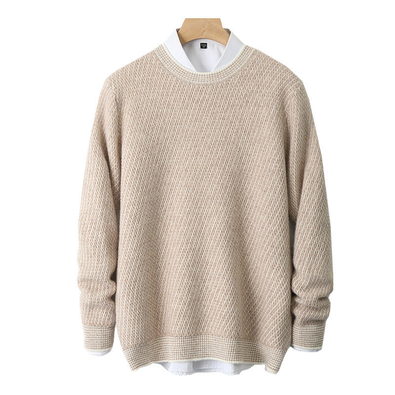 New Round Neck Woolen Sweater Men's Knitted Sweater Casual Fashion Long Sleeve Base