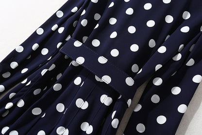 Dark blue polka dot long dress