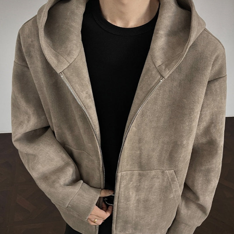 American Retro Tie-dyed Hooded Plus Size Sweater Coat For Men