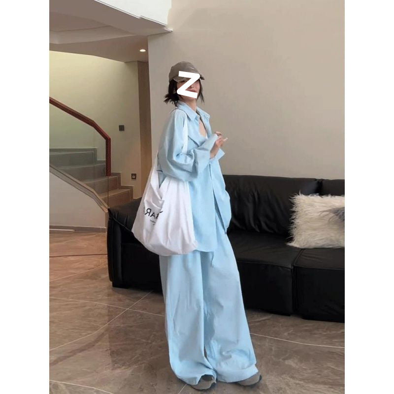 Women's Simple And Stylish Personality Shirt Wide-leg Casual Pants Suit