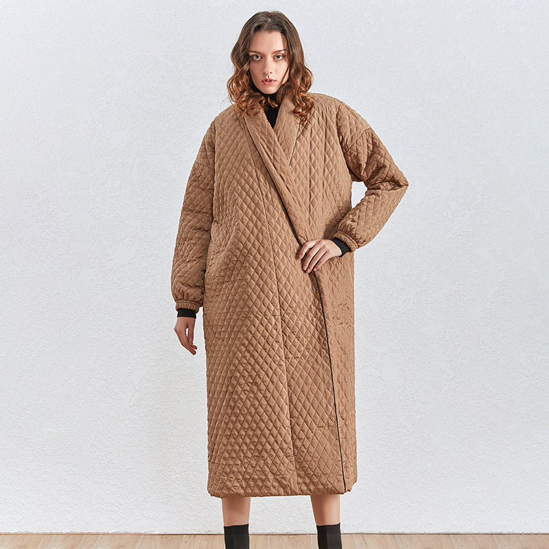 Women's dark buckle smooth plaid trench coat