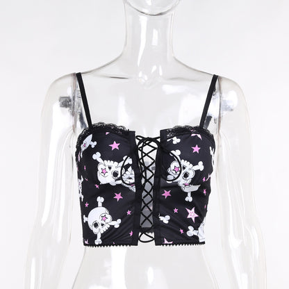 Europe And The United States Dark Black Cute Soft Cute Girl Heart Skull Sling Female