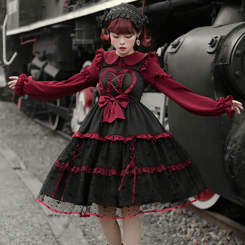 Dark Red Three-stage Suspender Lolita Dress