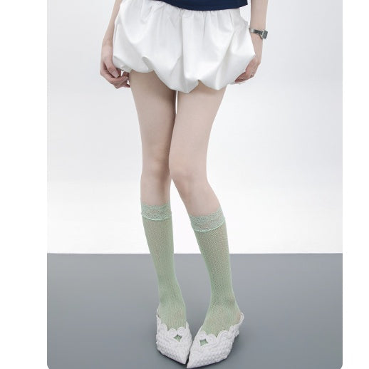 Girly Style Candy Lace Stockings Mouth Polka Dot Fishnet Hollow Mid-calf Socks