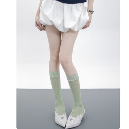 Girly Style Candy Lace Stockings Mouth Polka Dot Fishnet Hollow Mid-calf Socks