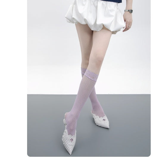 Girly Style Candy Lace Stockings Mouth Polka Dot Fishnet Hollow Mid-calf Socks