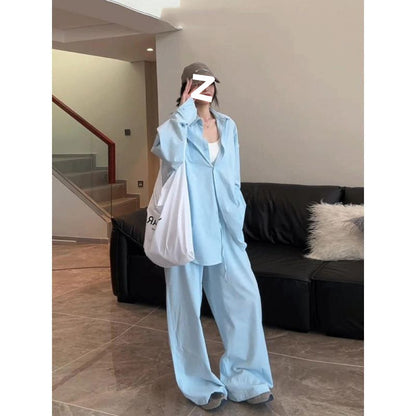 Women's Simple And Stylish Personality Shirt Wide-leg Casual Pants Suit