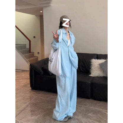 Women's Simple And Stylish Personality Shirt Wide-leg Casual Pants Suit
