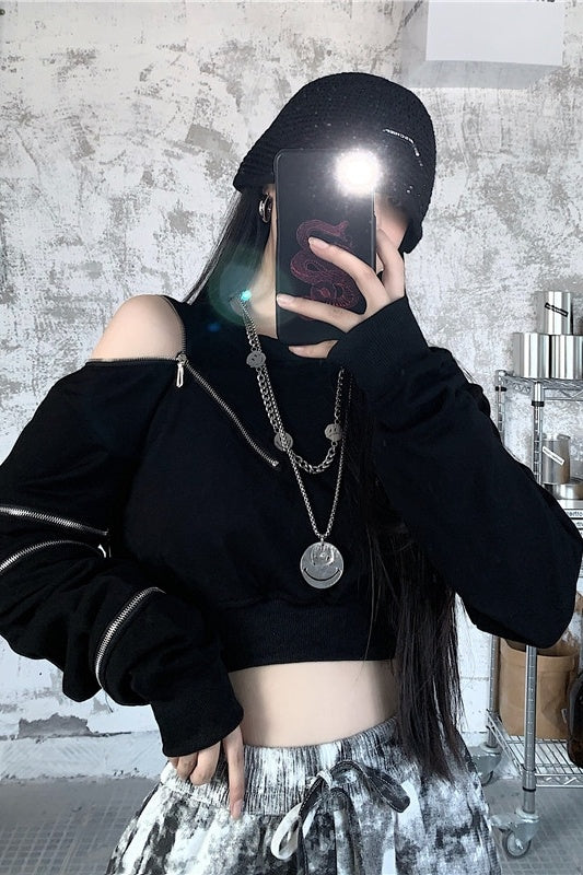 Student Harajuku Style Long Sleeve Off Shoulder Top