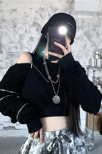 Student Harajuku Style Long Sleeve Off Shoulder Top