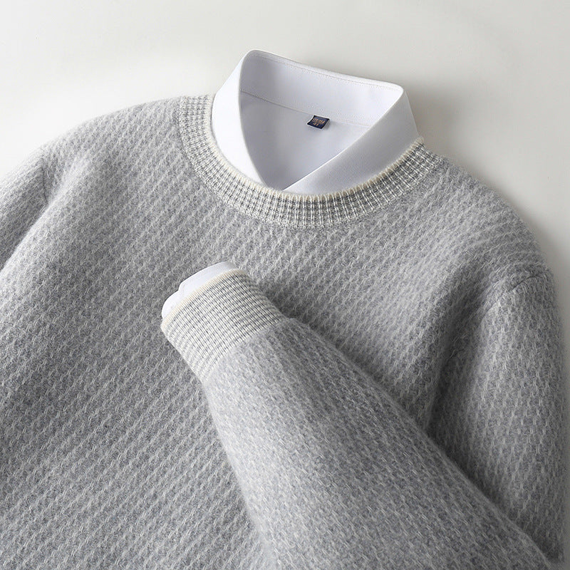 New Round Neck Woolen Sweater Men's Knitted Sweater Casual Fashion Long Sleeve Base