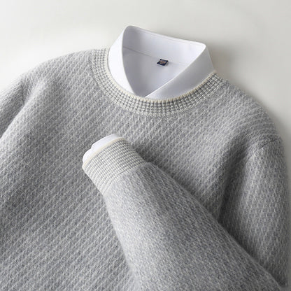 New Round Neck Woolen Sweater Men's Knitted Sweater Casual Fashion Long Sleeve Base