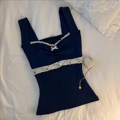 Harajuku Hot Girl Lace Bow Y2g Retro Easy Matching Vest