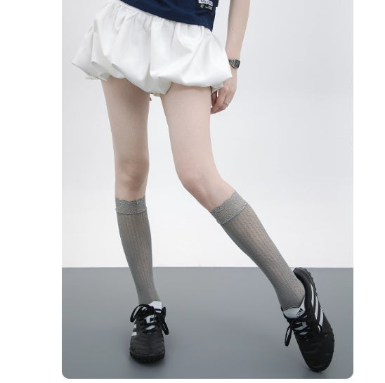 Girly Style Candy Lace Stockings Mouth Polka Dot Fishnet Hollow Mid-calf Socks