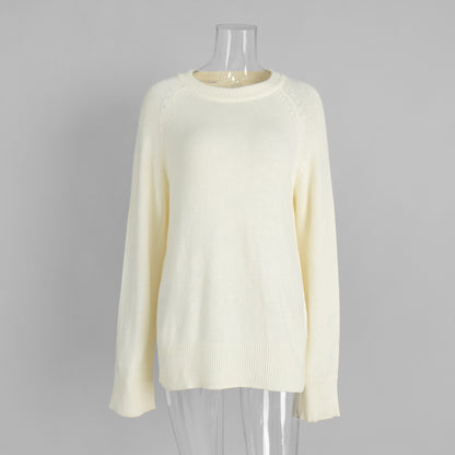 Crew Neck Pullover Sweater Women's Loose Knitted Sweater