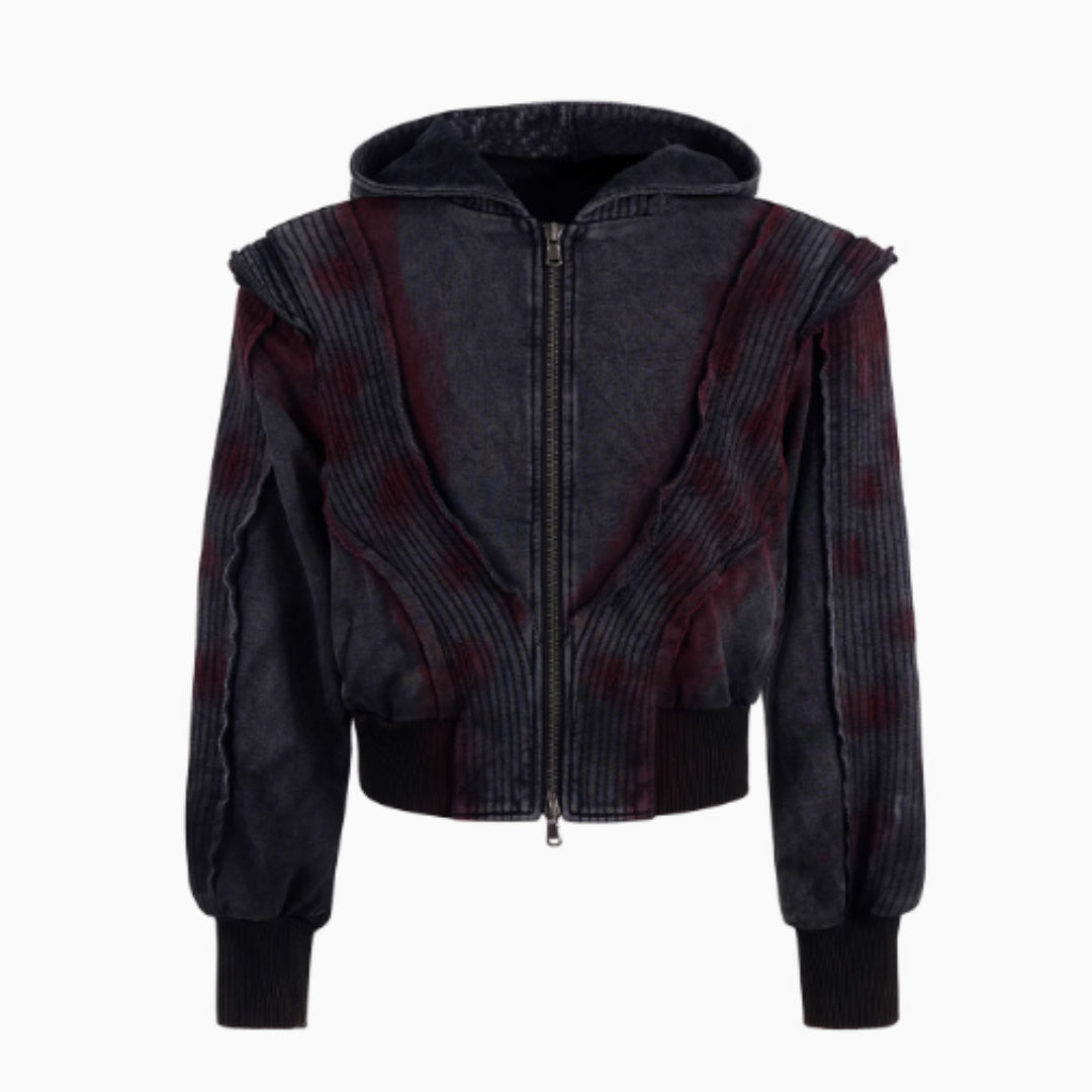 Retro Vintage Tie Dye Short Fit Hooded Sweatshirt Jacket For Men