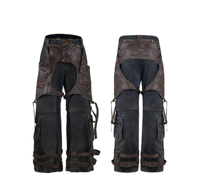 Retro Deconstructed Jeans Men's Detachable Stitching