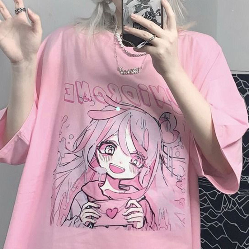 Summer Loose T-shirt Female Cartoon Harajuku Clothes Kawaii Casual