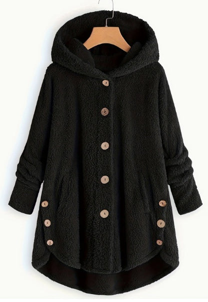Women'S Winter Jacket Women'S Plus Size Buttoned Plush Top Hooded Loose Cardigan Coat Casual Plush Jacket Jacket