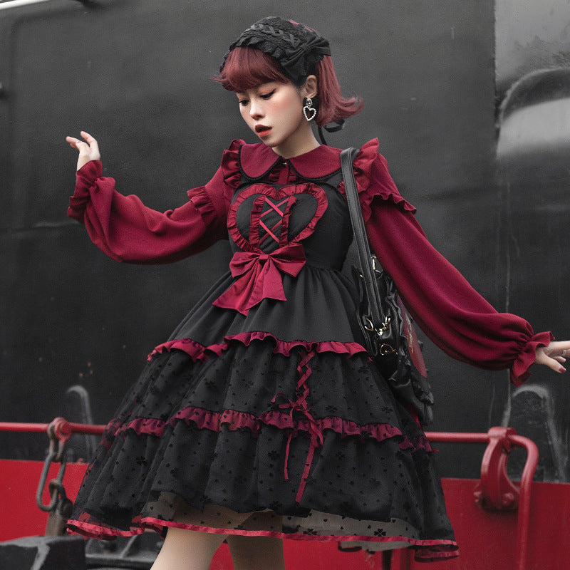 Dark Red Three-stage Suspender Lolita Dress