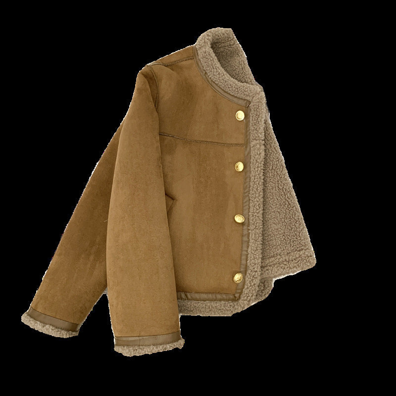 Classic Style Fur Single-breasted Crew Neck Coat Women