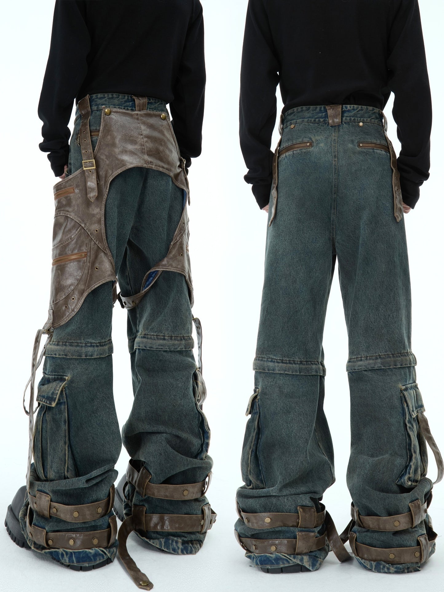 Retro Deconstructed Jeans Men's Detachable Stitching