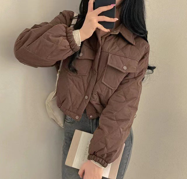 Retro Harajuku Style Double Pocket Short Lapels Cotton Jacket