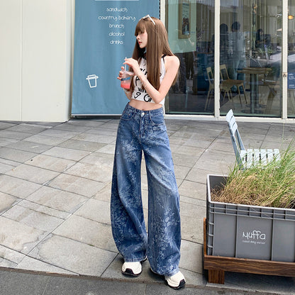 Jacquard Jeans Women's Loose Wide-leg Pants