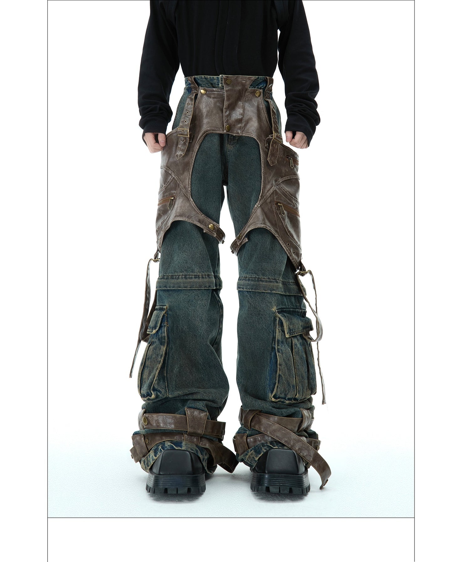 Retro Deconstructed Jeans Men's Detachable Stitching