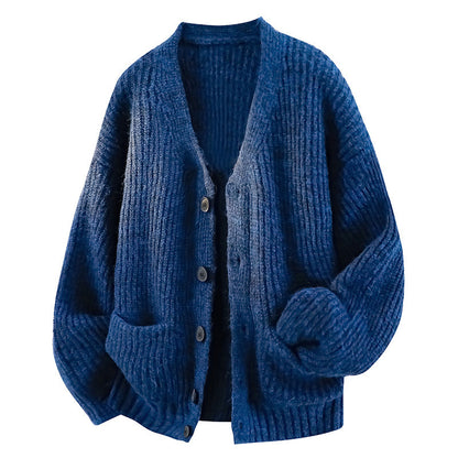 Retro Green Cardigan Sweater Men's Casual Knitted Jacket