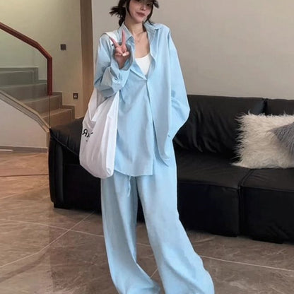 Women's Simple And Stylish Personality Shirt Wide-leg Casual Pants Suit
