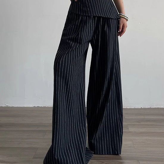 Retro Hot Girl Striped Tube Top Vest Women's Cotton Linen Casual Wide-leg Pants Suit