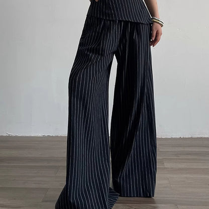 Retro Hot Girl Striped Tube Top Vest Women's Cotton Linen Casual Wide-leg Pants Suit