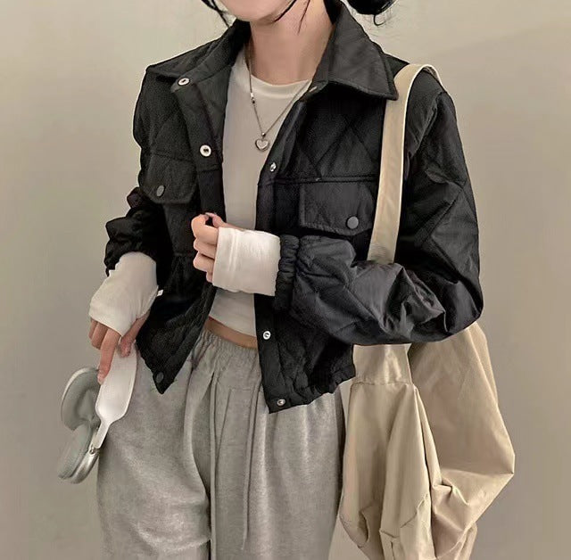 Retro Harajuku Style Double Pocket Short Lapels Cotton Jacket