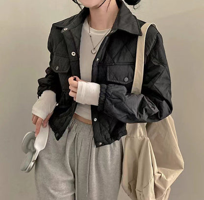 Retro Harajuku Style Double Pocket Short Lapels Cotton Jacket