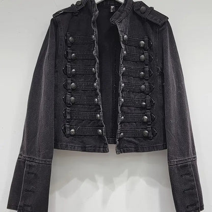 Classic Metal Rib Buckle Design Shoulder Strap Washed Denim Top Skirt