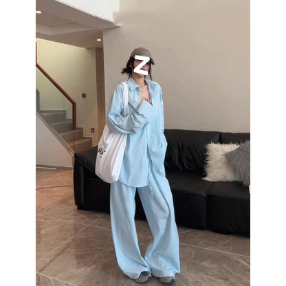 Women's Simple And Stylish Personality Shirt Wide-leg Casual Pants Suit