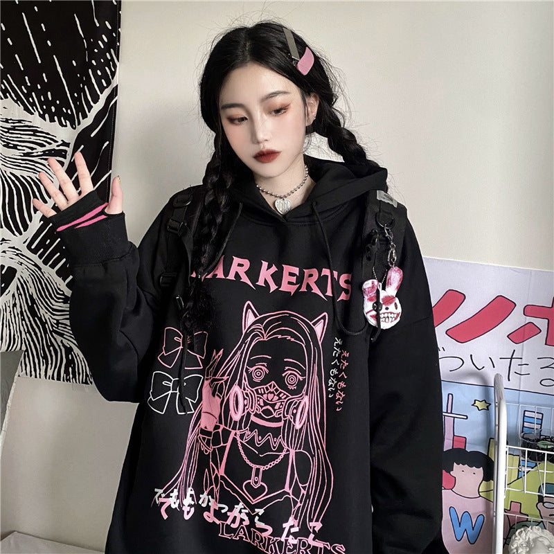 Dark Hoodie Female Two Dimensional Girl Loose Hooded Plus Velvet Coat