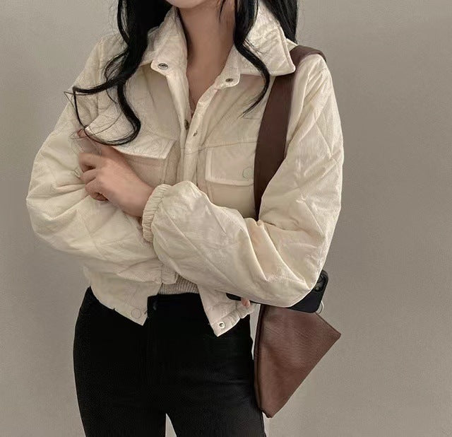 Retro Harajuku Style Double Pocket Short Lapels Cotton Jacket