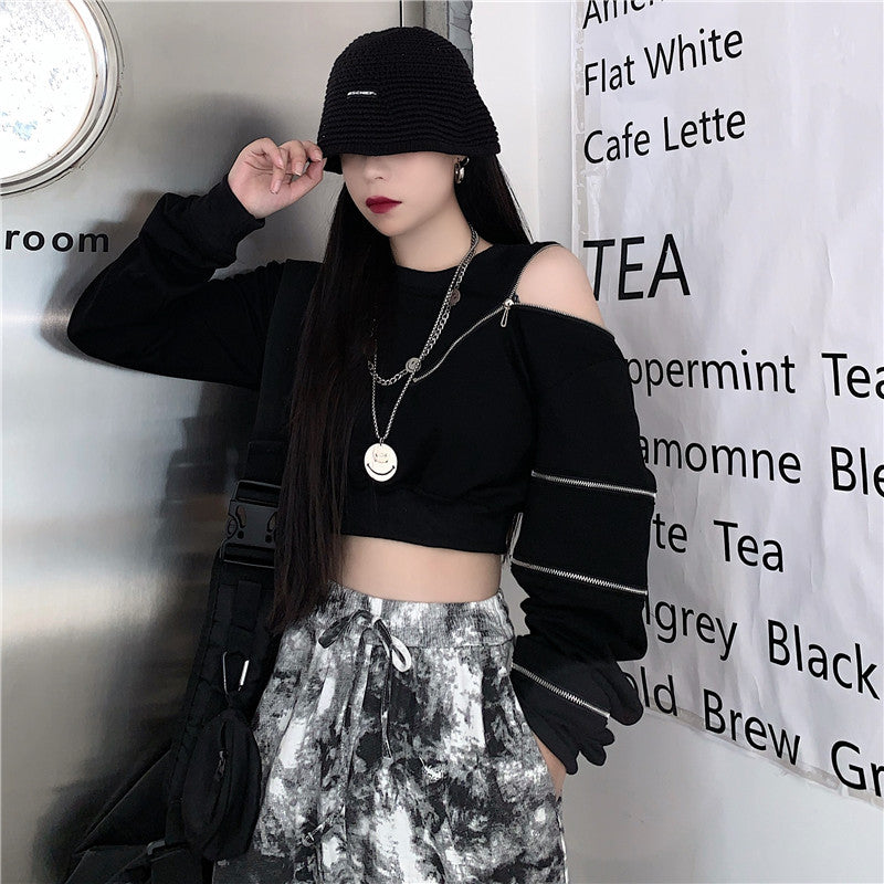 Student Harajuku Style Long Sleeve Off Shoulder Top