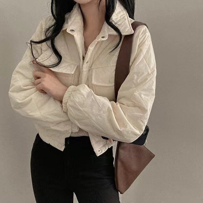 Retro Harajuku Style Double Pocket Short Lapels Cotton Jacket