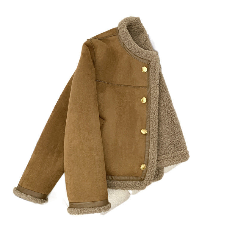 Classic Style Fur Single-breasted Crew Neck Coat Women