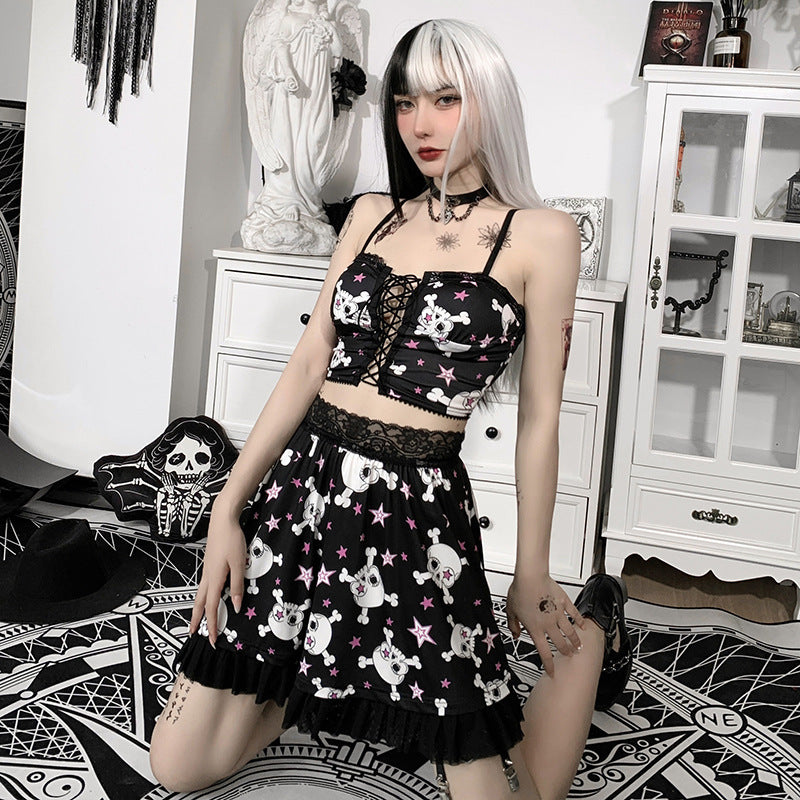 Europe And The United States Dark Black Cute Soft Cute Girl Heart Skull Sling Female