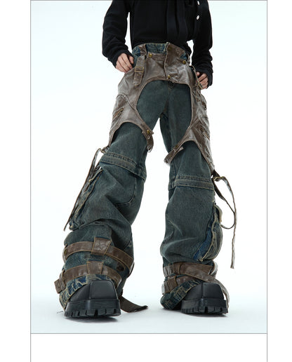 Retro Deconstructed Jeans Men's Detachable Stitching