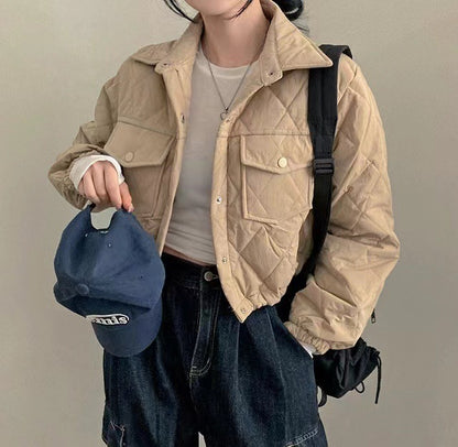 Retro Harajuku Style Double Pocket Short Lapels Cotton Jacket