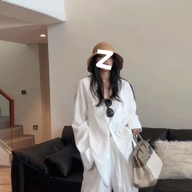 Women's Simple And Stylish Personality Shirt Wide-leg Casual Pants Suit