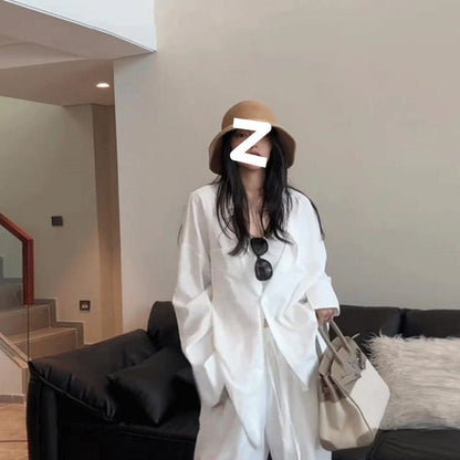 Women's Simple And Stylish Personality Shirt Wide-leg Casual Pants Suit