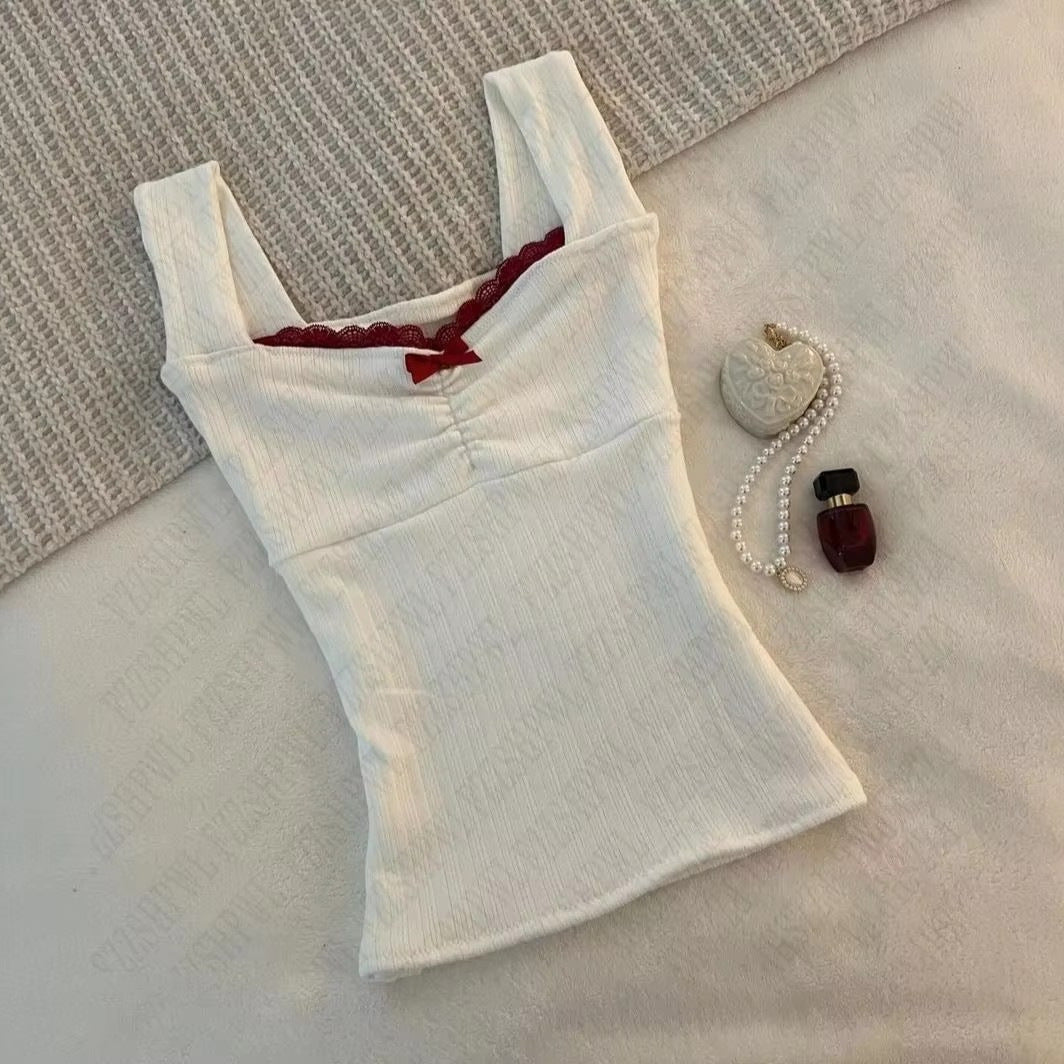 Harajuku Hot Girl Lace Bow Y2g Retro Easy Matching Vest